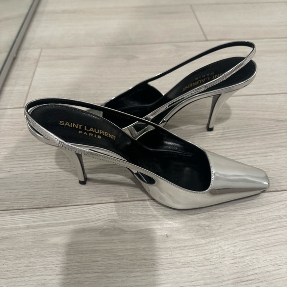 Saint Laurent Silver Blade Slingback Pumps - Picture 5 of 7
